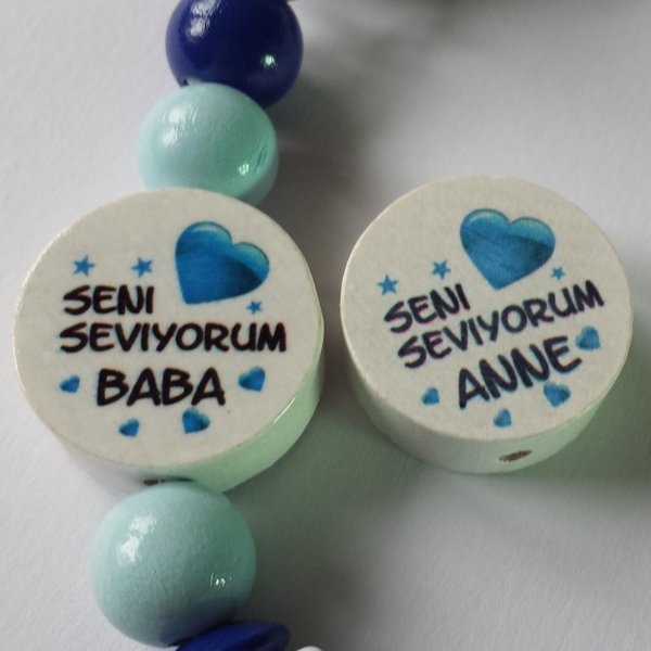 Türkische Schnullerkette Anne /Baba und Nazar blau