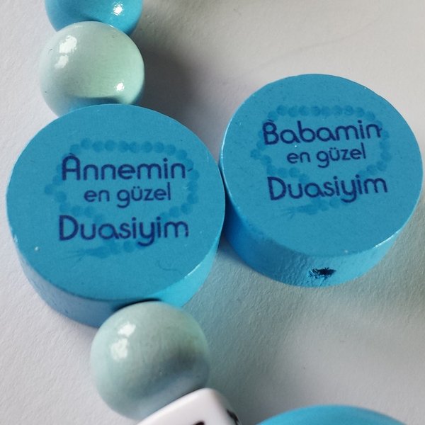 Türkische Schnullerkette Annemin /Babamin und Tugra - skyblau