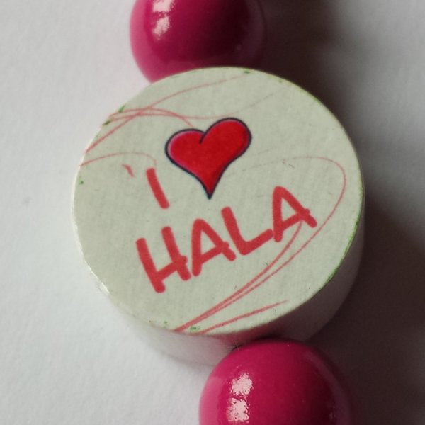 Türkische Schnullerkette I love Hala pink u. Nazar
